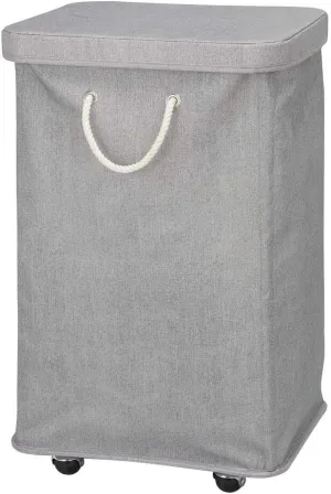 mDesign Large Polyester Rolling Laundry Hamper with Wheels, Removable Lid, and Rope Carrying Handles - Collapsible Hampers with Wheels for Compact Storage - Tall Single Compartment Basket - Gray