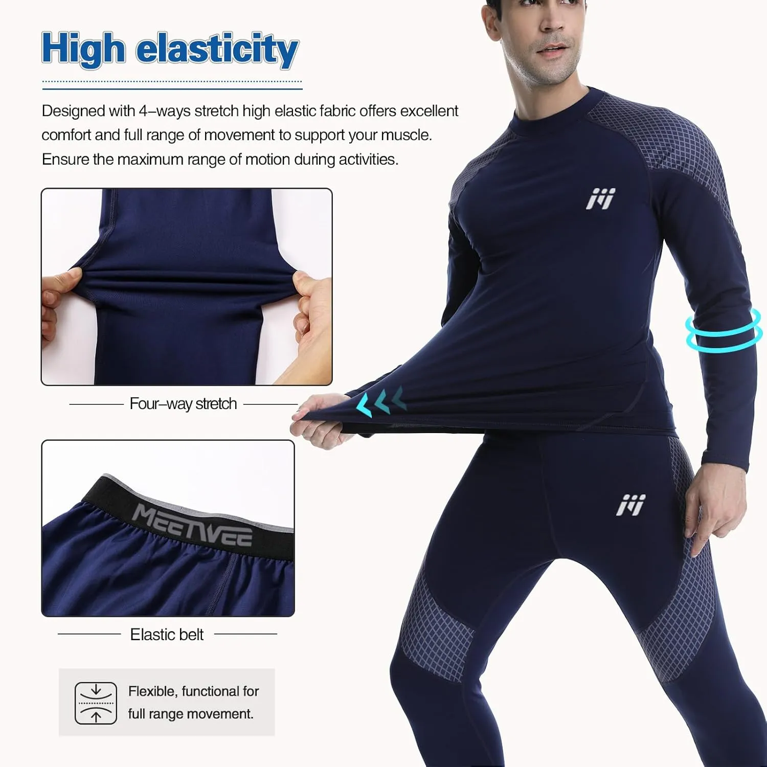 MEETWEE Thermal Underwear for Men, Fleece Lined Base Layer Set Cold Weather Ski Gear Top & Long Johns for Skiing Motorcycle
