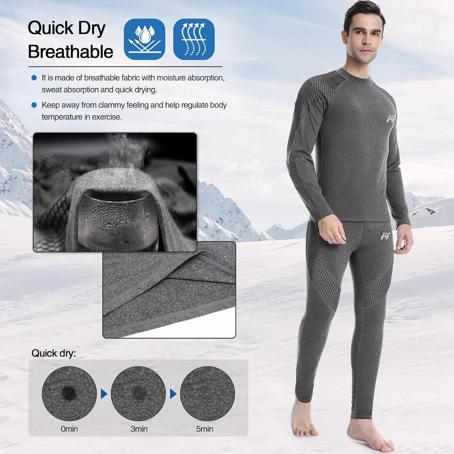 MEETWEE Thermal Underwear for Men, Fleece Lined Base Layer Set Cold Weather Ski Gear Top & Long Johns for Skiing Motorcycle