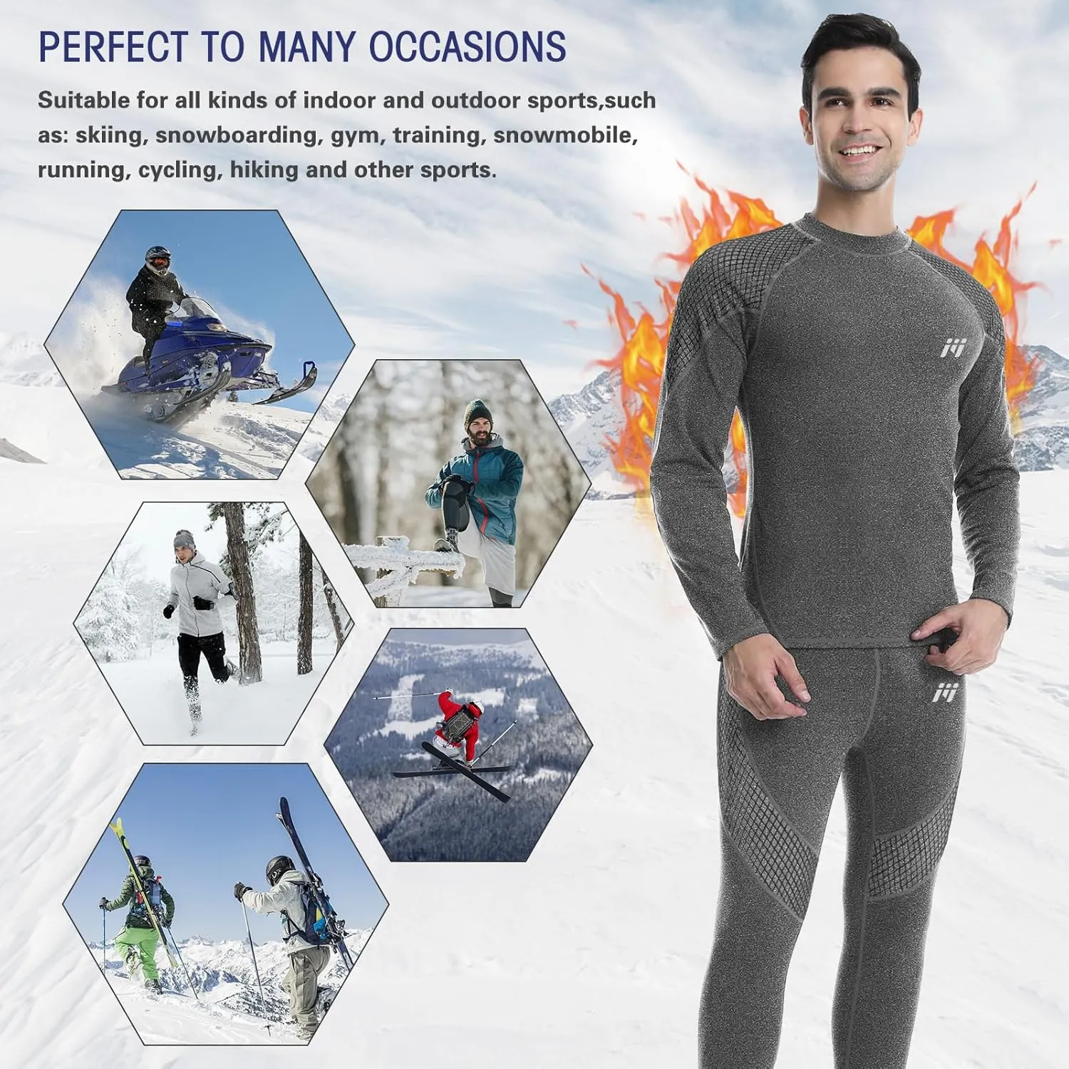 MEETWEE Thermal Underwear for Men, Fleece Lined Base Layer Set Cold Weather Ski Gear Top & Long Johns for Skiing Motorcycle