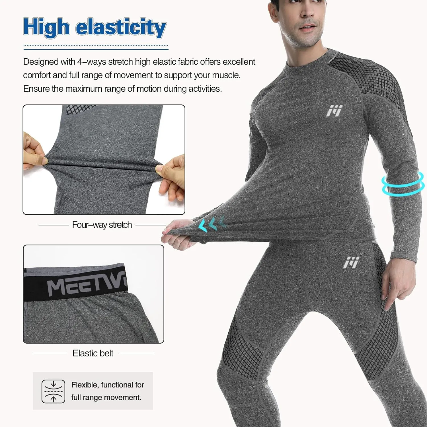 MEETWEE Thermal Underwear for Men, Fleece Lined Base Layer Set Cold Weather Ski Gear Top & Long Johns for Skiing Motorcycle