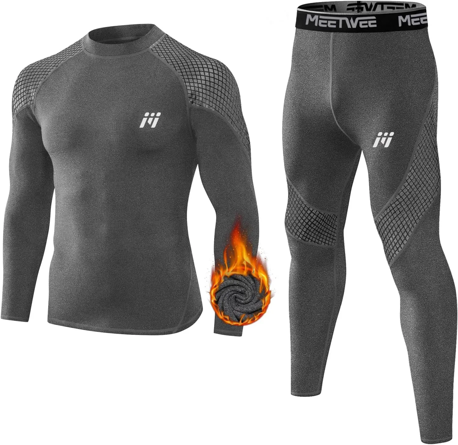 MEETWEE Thermal Underwear for Men, Fleece Lined Base Layer Set Cold Weather Ski Gear Top & Long Johns for Skiing Motorcycle