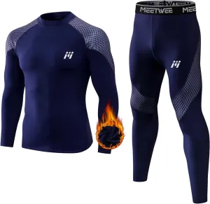 MEETWEE Thermal Underwear for Men, Fleece Lined Base Layer Set Cold Weather Ski Gear Top & Long Johns for Skiing Motorcycle