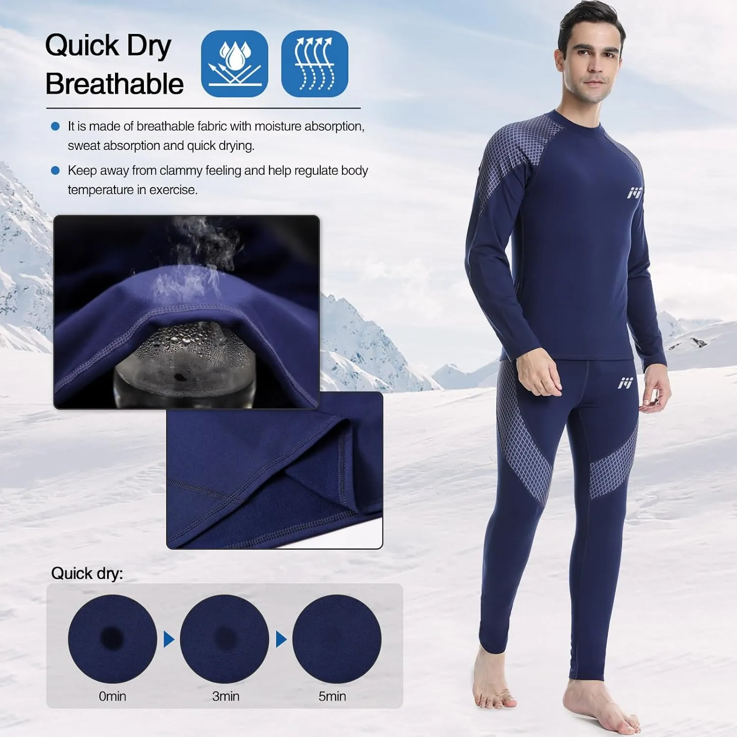 MEETWEE Thermal Underwear for Men, Fleece Lined Base Layer Set Cold Weather Ski Gear Top & Long Johns for Skiing Motorcycle