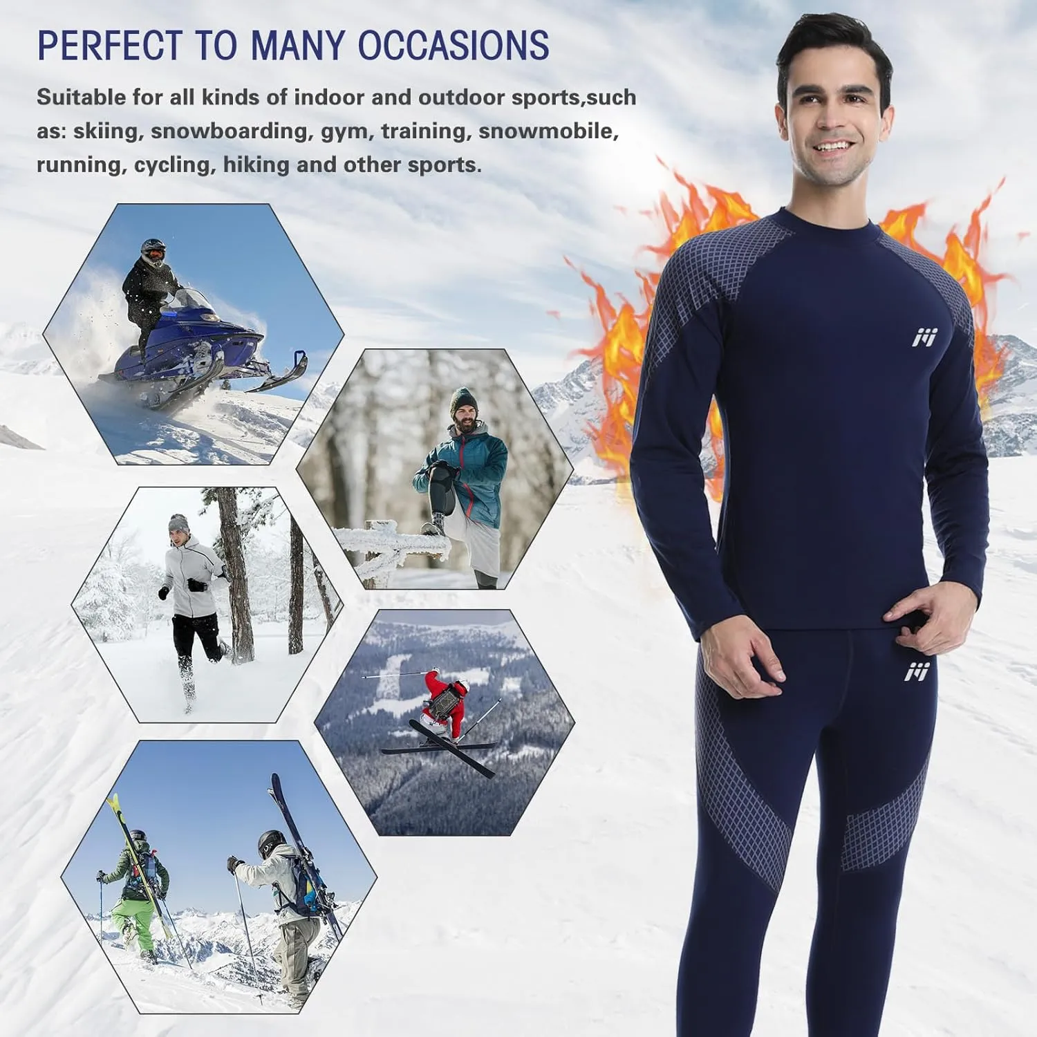 MEETWEE Thermal Underwear for Men, Fleece Lined Base Layer Set Cold Weather Ski Gear Top & Long Johns for Skiing Motorcycle