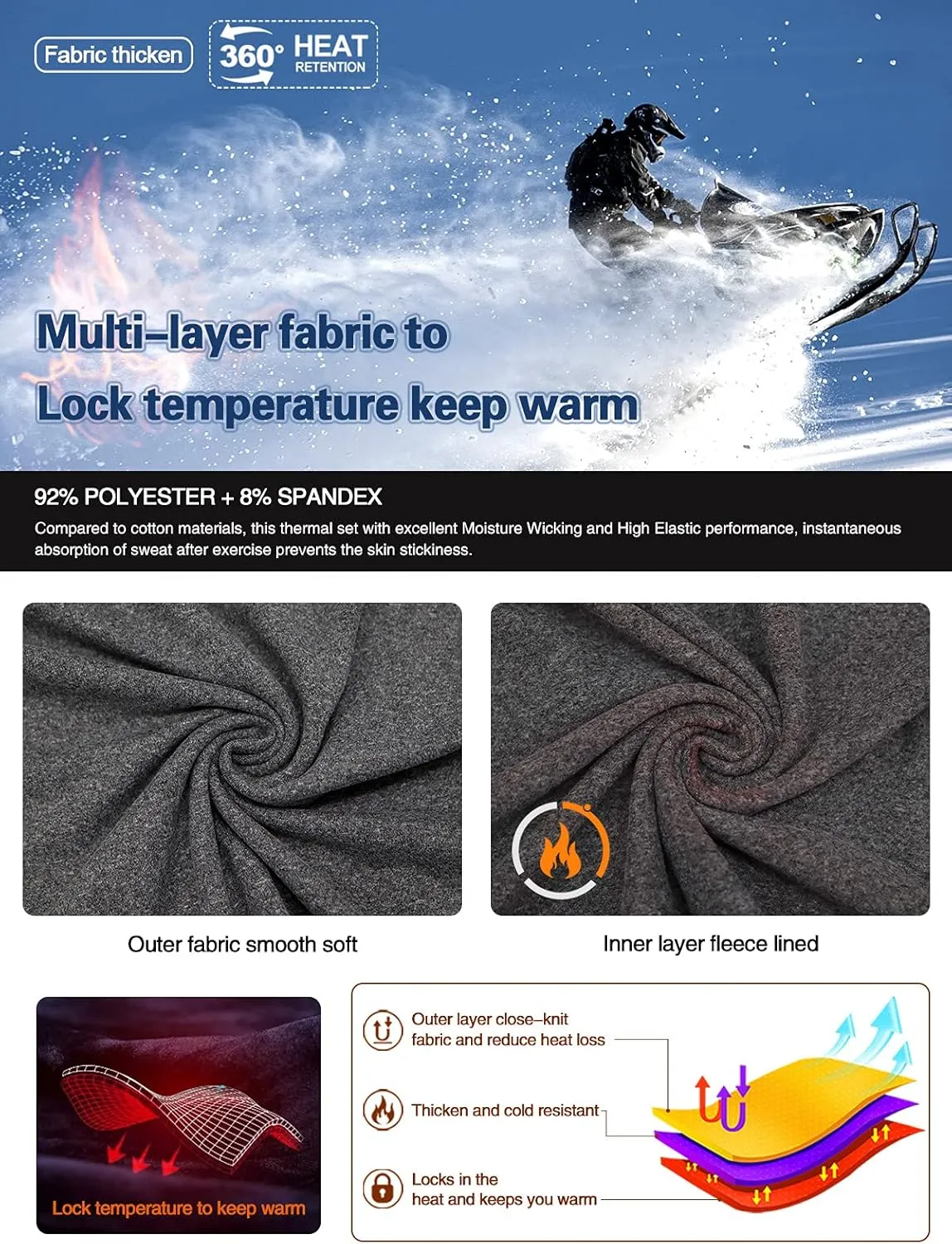 MEETWEE Thermal Underwear for Men, Fleece Lined Base Layer Set Cold Weather Ski Gear Top & Long Johns for Skiing Motorcycle