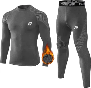 MEETWEE Thermal Underwear for Men, Fleece Lined Base Layer Set Cold Weather Ski Gear Top & Long Johns for Skiing Motorcycle