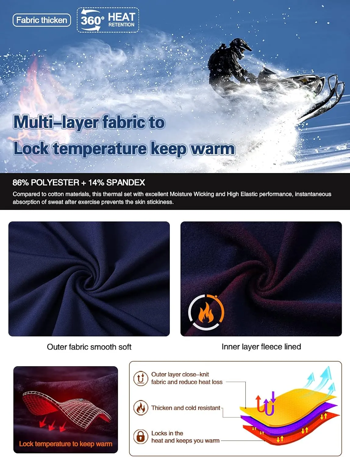 MEETWEE Thermal Underwear for Men, Fleece Lined Base Layer Set Cold Weather Ski Gear Top & Long Johns for Skiing Motorcycle