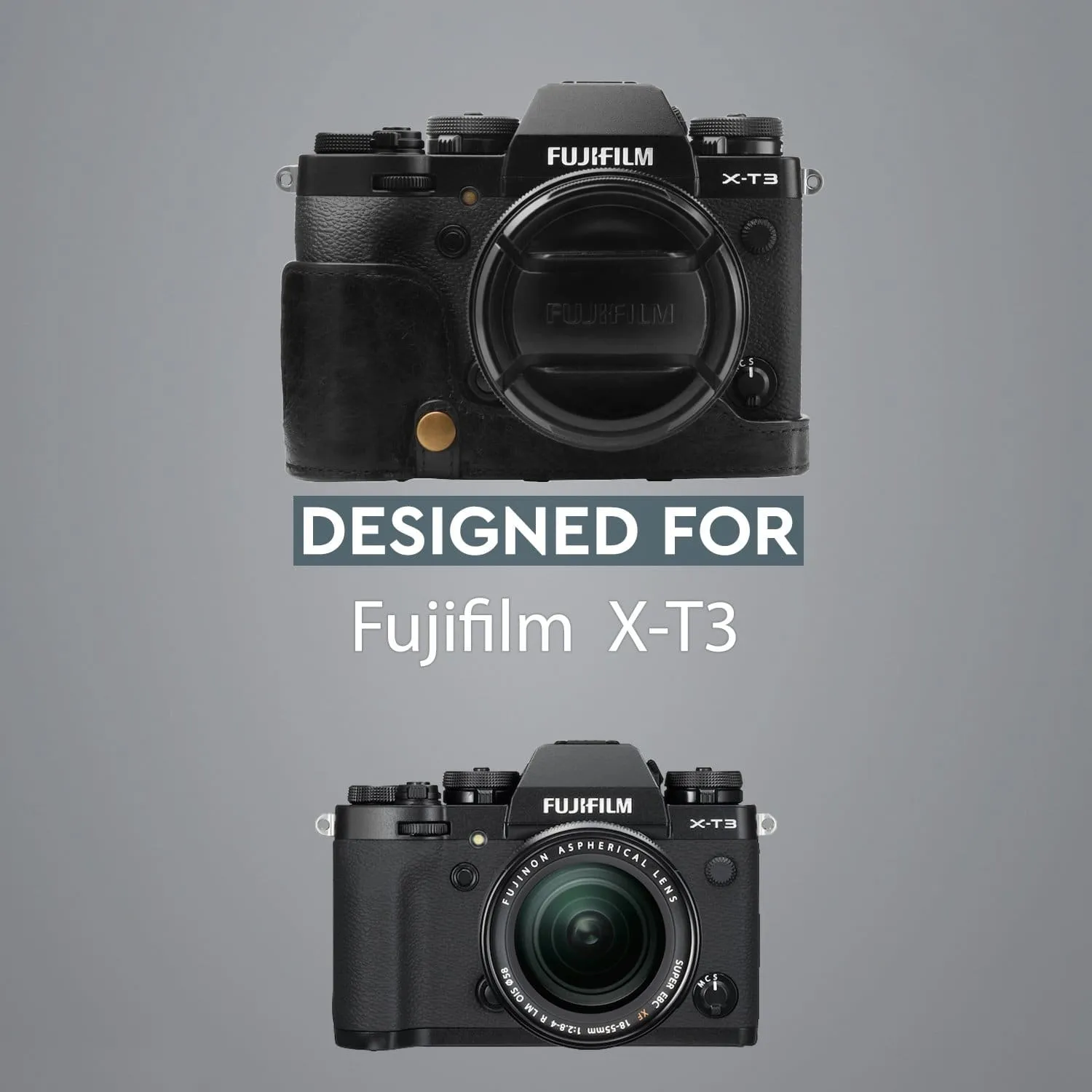 MegaGear Fujifilm X-T3 (XF23mm, XF56mm & 18-55mm Lenses) Ever Ready Top Grain Leather Camera Case and Strap