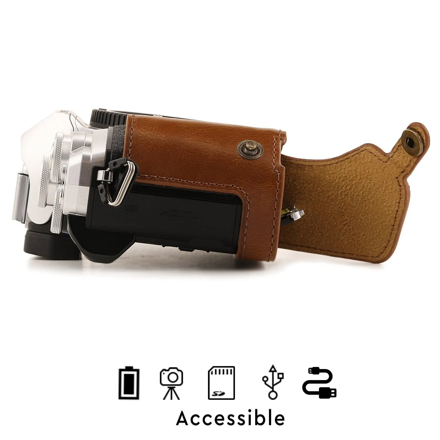 MegaGear Olympus OM-D E-M10 Mark IIIs, OM-D E-M10 Mark III Ever Ready Leather Camera Half Case and Strap
