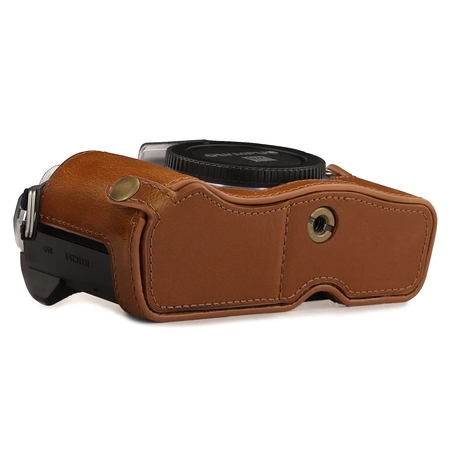 MegaGear Olympus OM-D E-M10 Mark IIIs, OM-D E-M10 Mark III Ever Ready Leather Camera Half Case and Strap