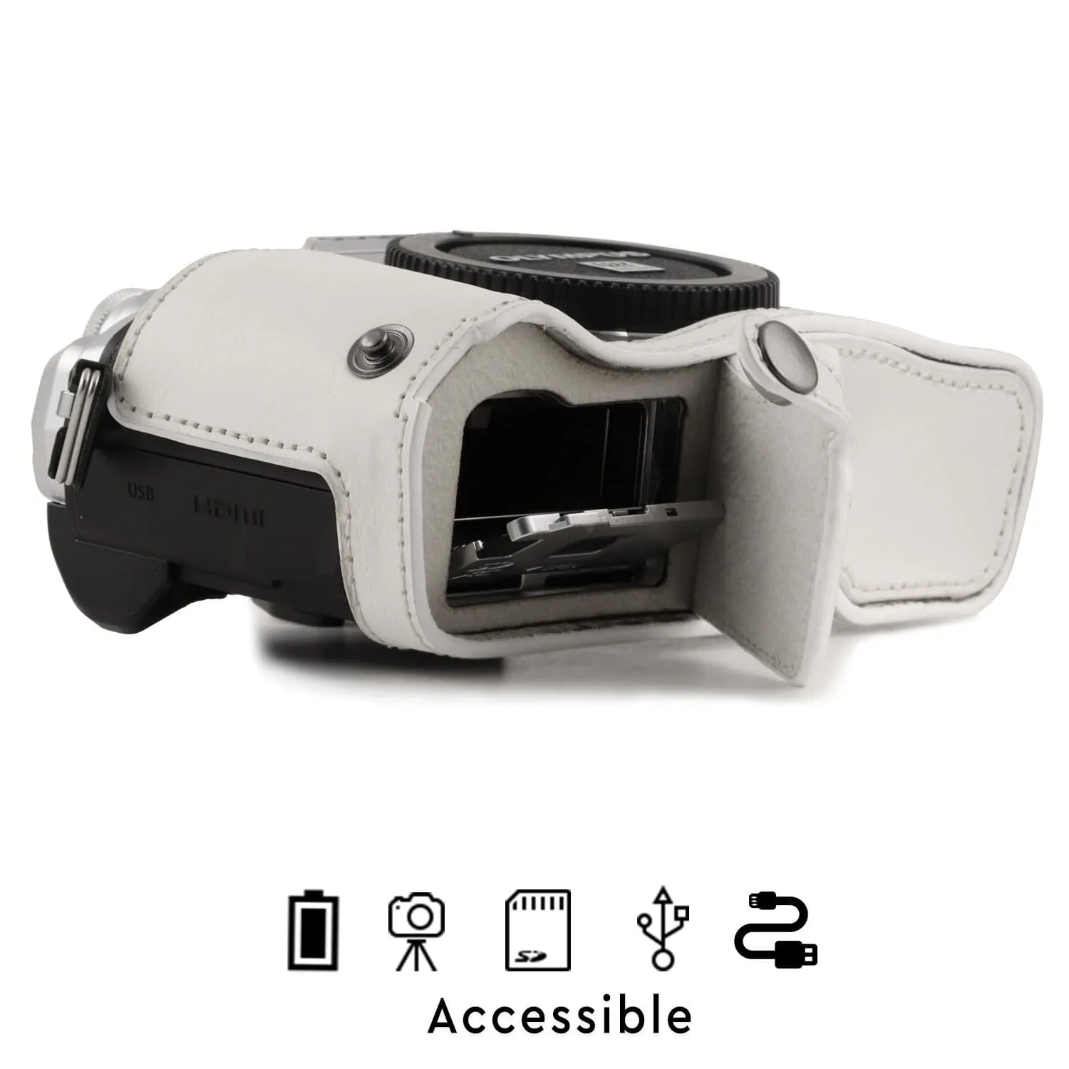 MegaGear Olympus OM-D E-M10 Mark IIIs, OM-D E-M10 Mark III Ever Ready Leather Camera Half Case and Strap