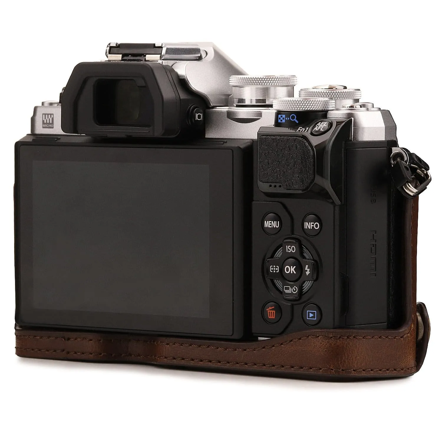MegaGear Olympus OM-D E-M10 Mark IIIs, OM-D E-M10 Mark III Ever Ready Leather Camera Half Case and Strap