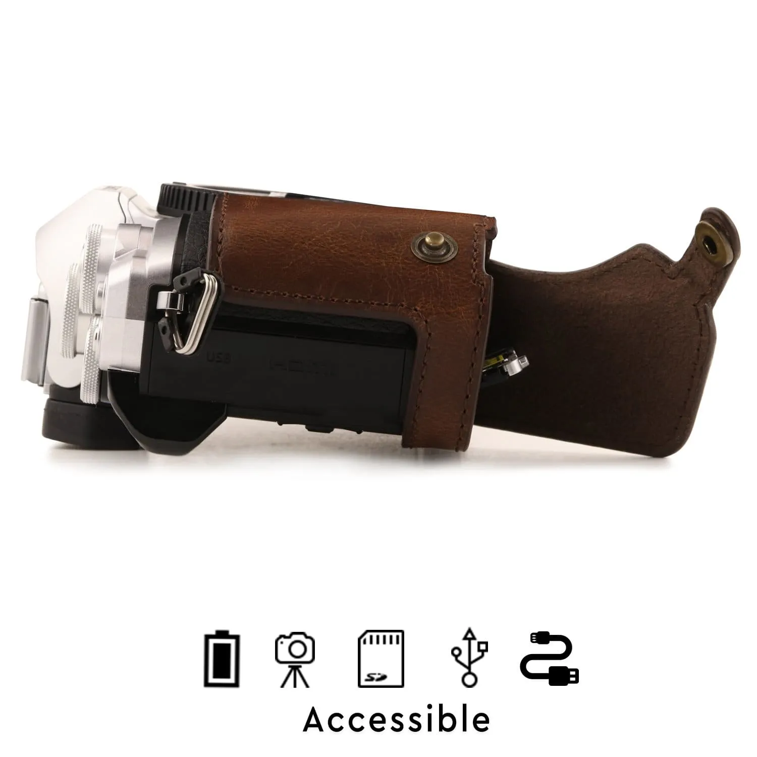 MegaGear Olympus OM-D E-M10 Mark IIIs, OM-D E-M10 Mark III Ever Ready Leather Camera Half Case and Strap