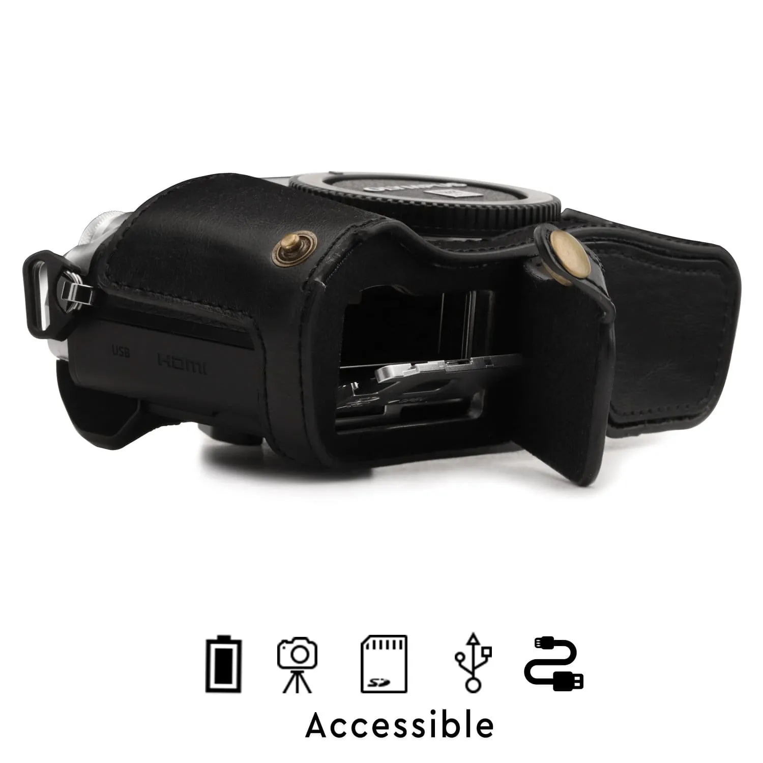 MegaGear Olympus OM-D E-M10 Mark IIIs, OM-D E-M10 Mark III Ever Ready Leather Camera Half Case and Strap