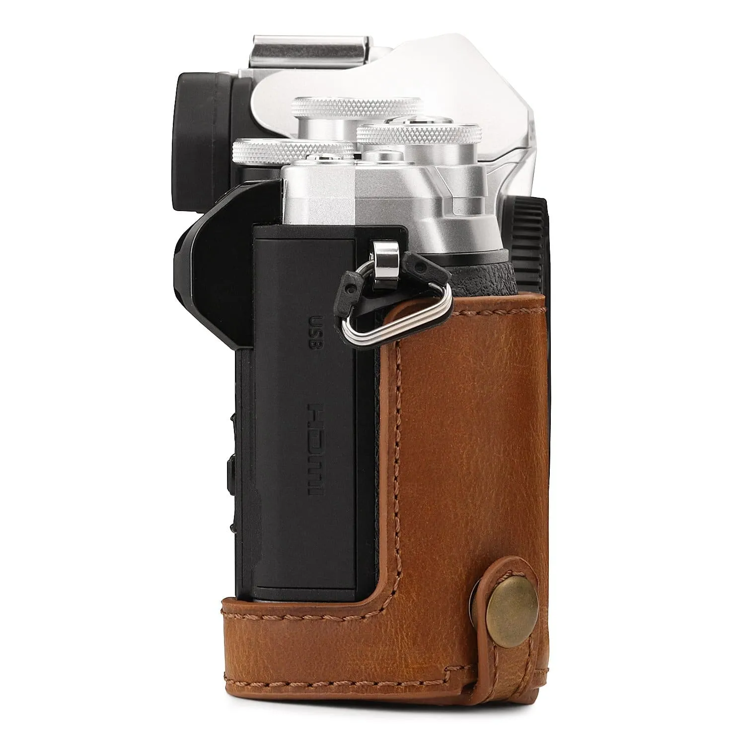 MegaGear Olympus OM-D E-M10 Mark IIIs, OM-D E-M10 Mark III Ever Ready Leather Camera Half Case and Strap