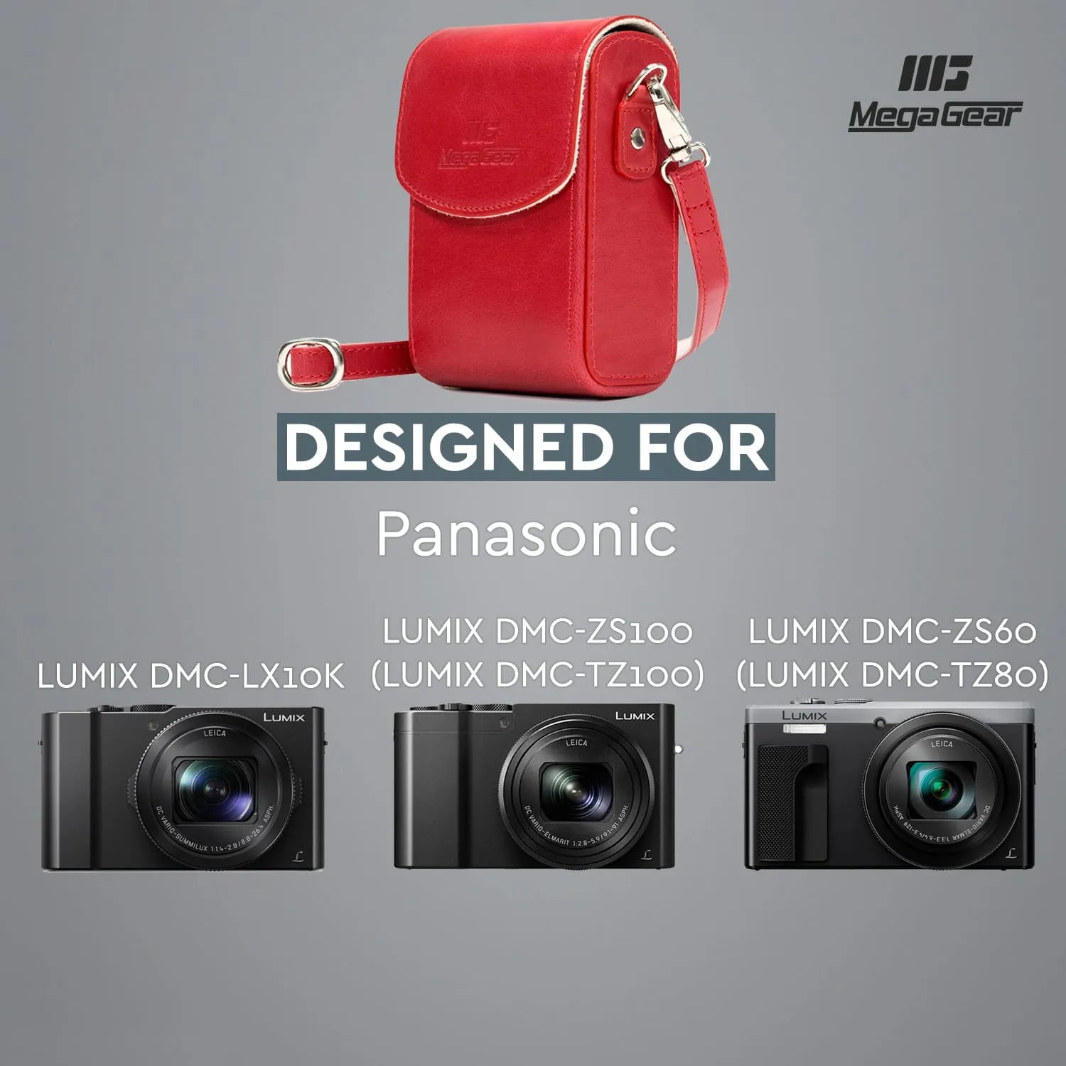 MegaGear Panasonic Lumix DC-ZS70, LX10, ZS60, ZS100, LX15, DC-TZ95, TZ90, DMC-TZ80, TZ100 Leather Camera Case with Strap