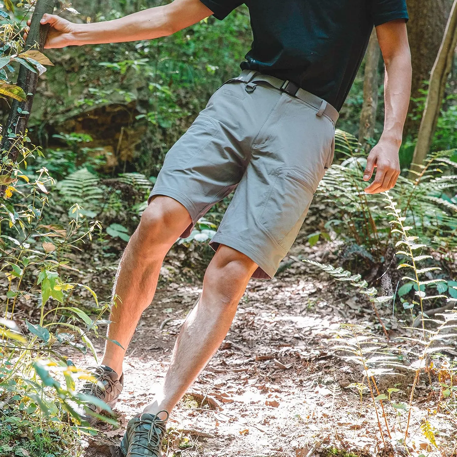 Mens Cargo Hiking Shorts Water Resistant Quick Dry Lightweight Breathable Tactical Shorts with Nylon Belt