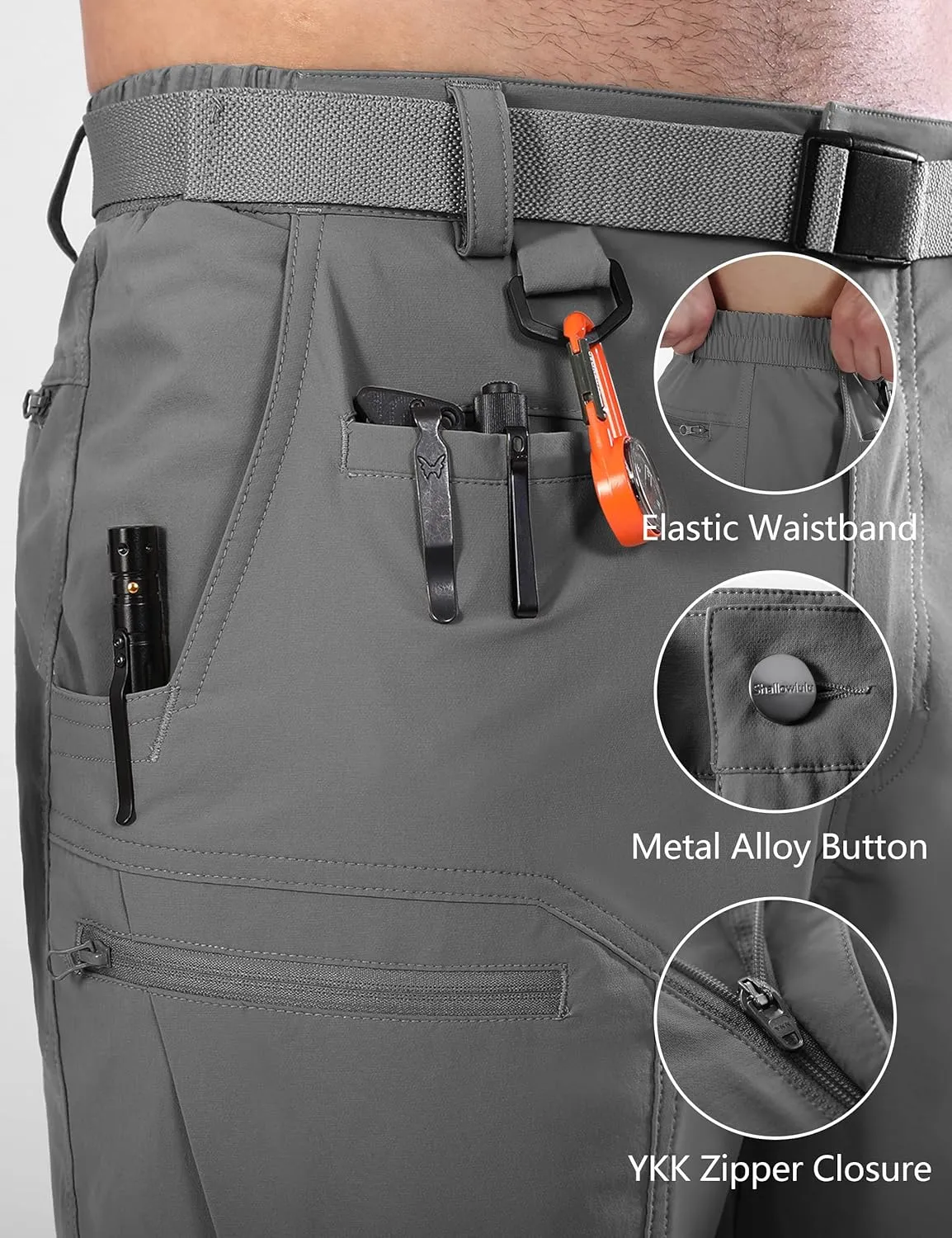 Mens Cargo Hiking Shorts Water Resistant Quick Dry Lightweight Breathable Tactical Shorts with Nylon Belt