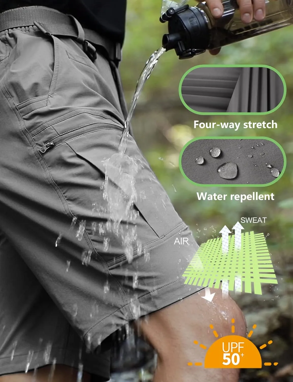 Mens Cargo Hiking Shorts Water Resistant Quick Dry Lightweight Breathable Tactical Shorts with Nylon Belt