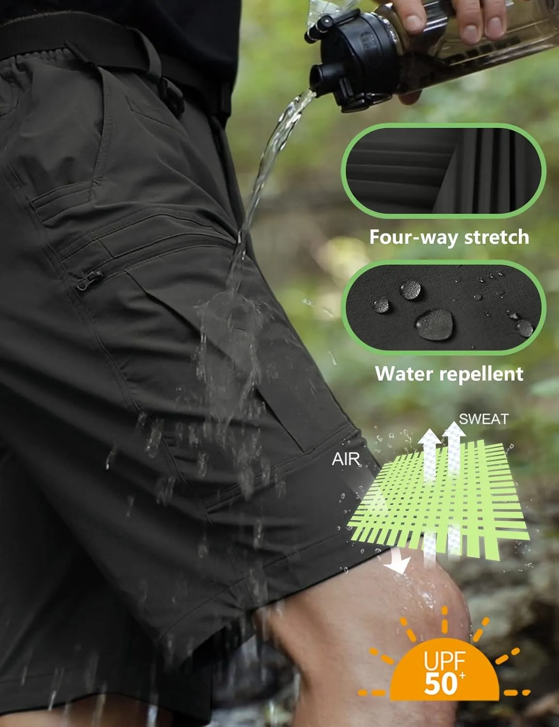 Mens Cargo Hiking Shorts Water Resistant Quick Dry Lightweight Breathable Tactical Shorts with Nylon Belt