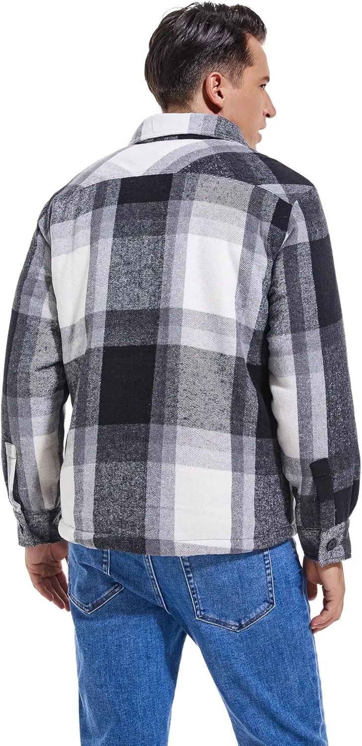 Men's Cotton Flannel Shirt Jacket Fleece Lined Long Sleeve Plaid Shirt for Men
