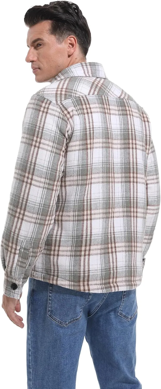 Men's Cotton Flannel Shirt Jacket Fleece Lined Long Sleeve Plaid Shirt for Men