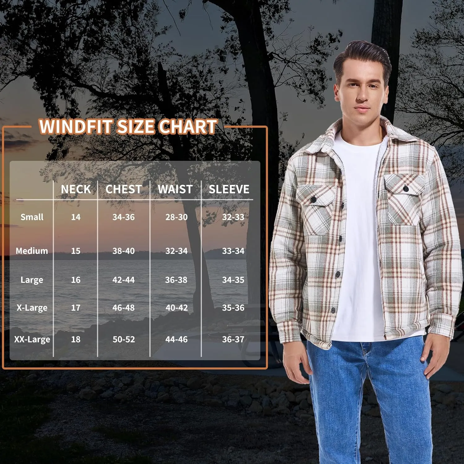 Men's Cotton Flannel Shirt Jacket Fleece Lined Long Sleeve Plaid Shirt for Men