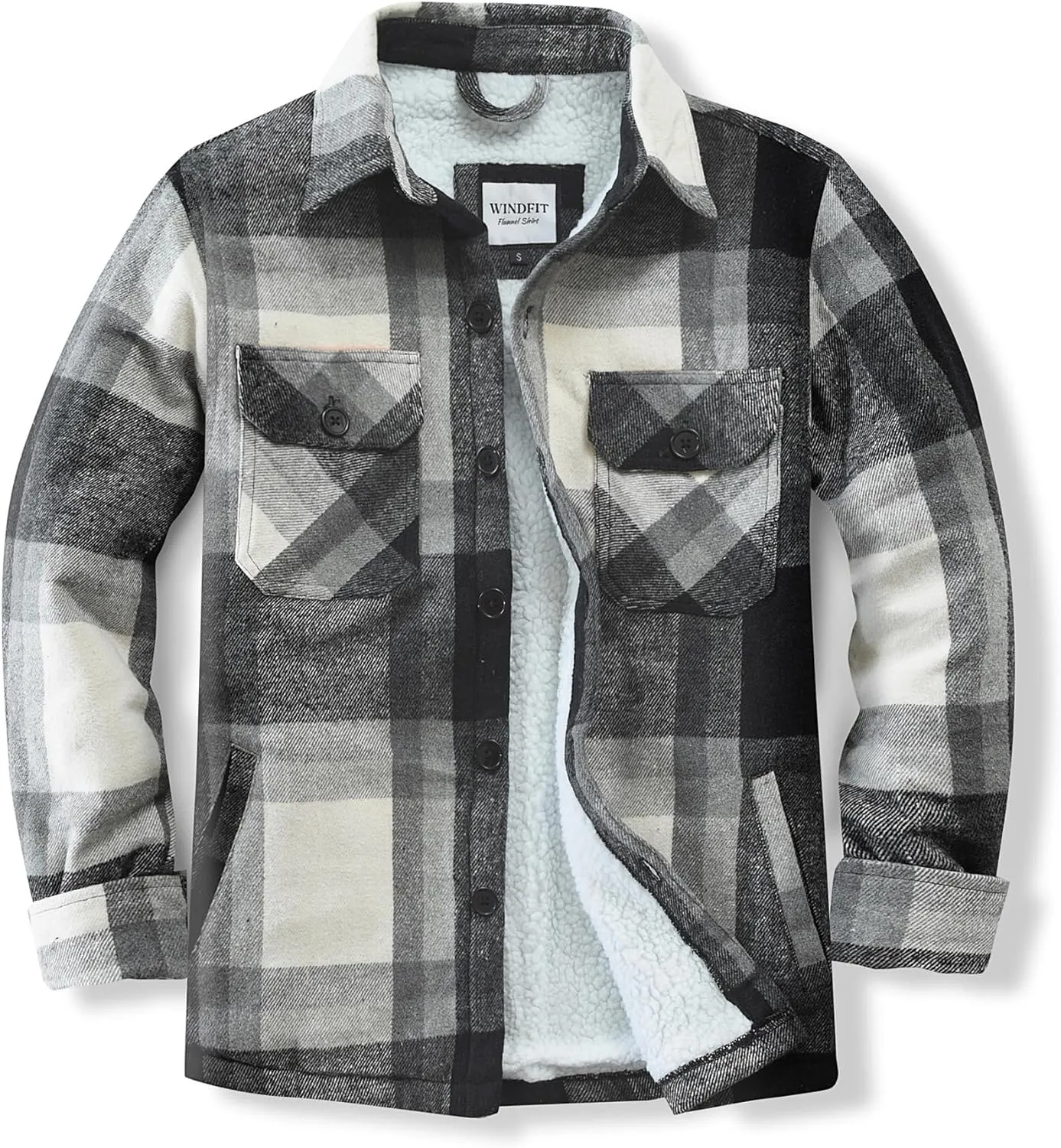 Men's Cotton Flannel Shirt Jacket Fleece Lined Long Sleeve Plaid Shirt for Men