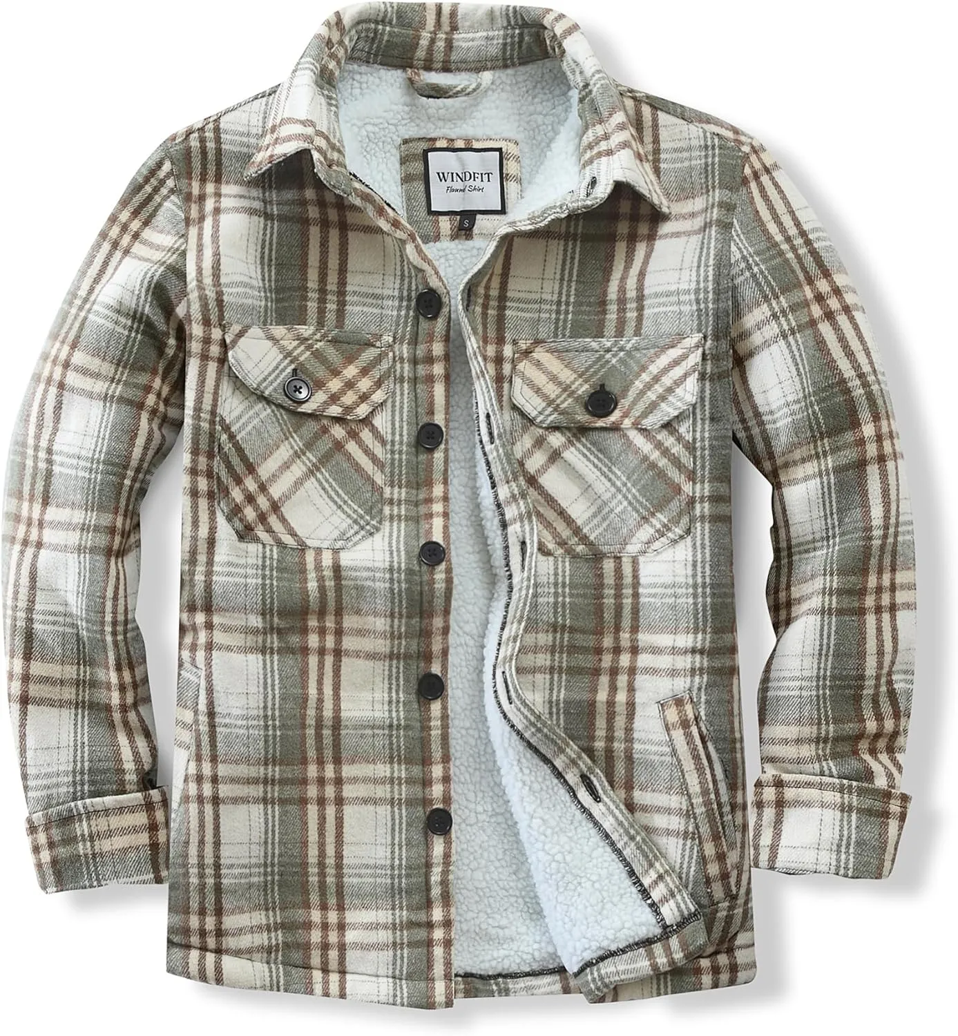 Men's Cotton Flannel Shirt Jacket Fleece Lined Long Sleeve Plaid Shirt for Men