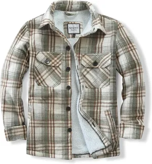 Men's Cotton Flannel Shirt Jacket Fleece Lined Long Sleeve Plaid Shirt for Men