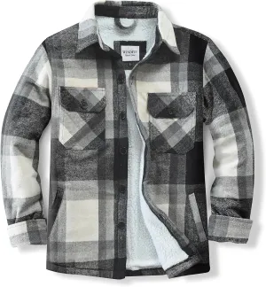 Men's Cotton Flannel Shirt Jacket Fleece Lined Long Sleeve Plaid Shirt for Men