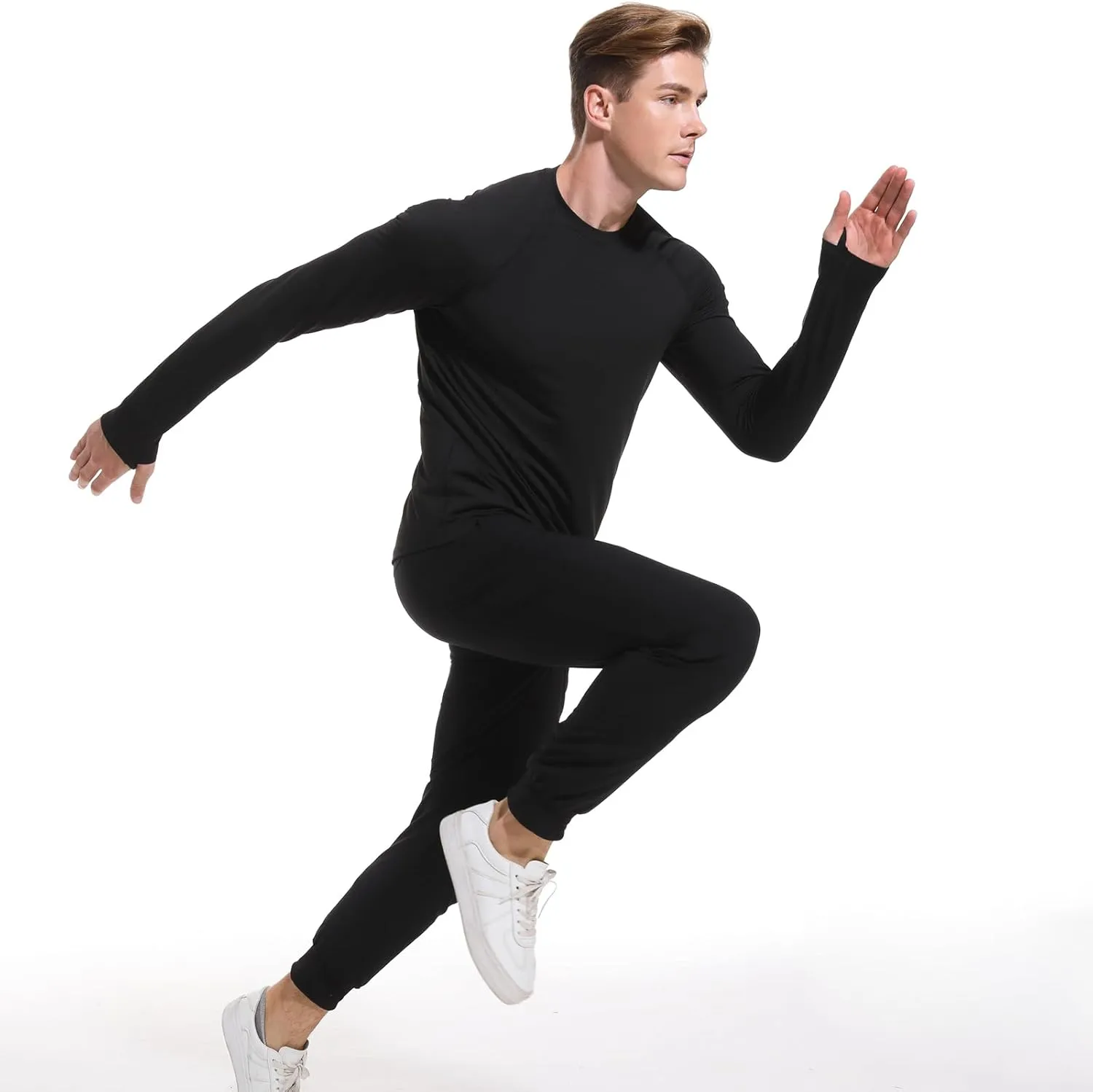 Men's Fleece Lined Thermal Shirts Midweight Crew/Mock Neck Base Layer Long Sleeve Top Cold Weather Workout