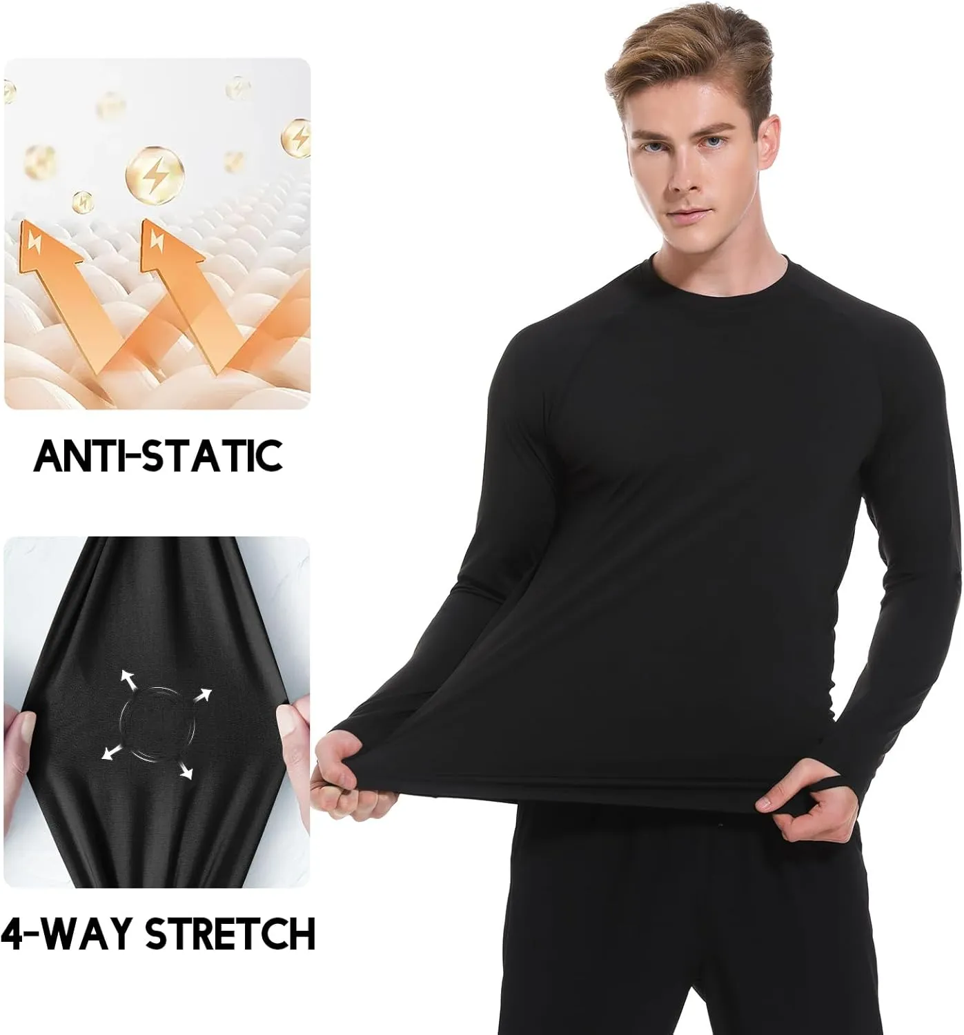 Men's Fleece Lined Thermal Shirts Midweight Crew/Mock Neck Base Layer Long Sleeve Top Cold Weather Workout