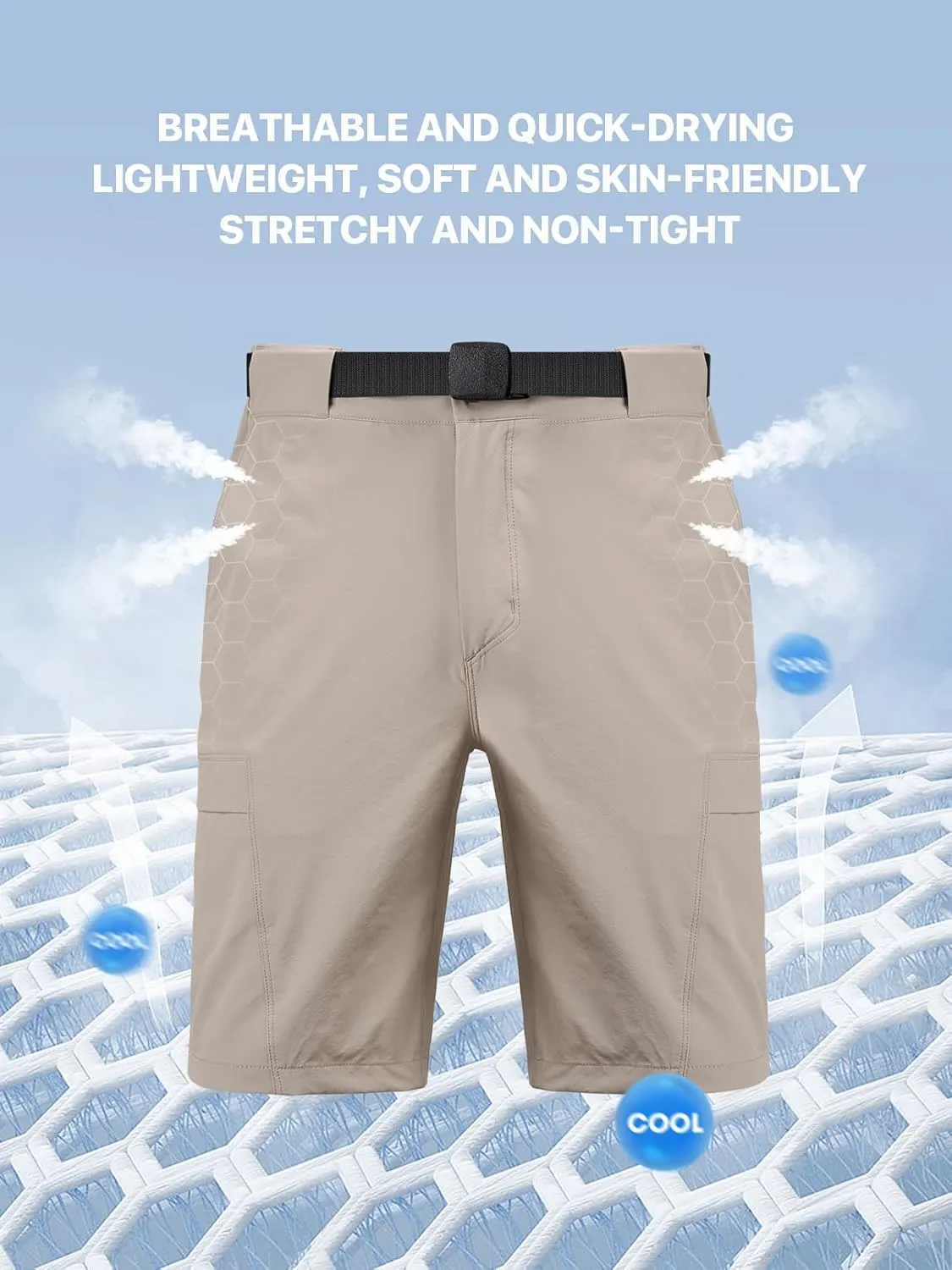 Men's Hiking Cargo Shorts Quick Dry Lightweight Casual Stretch Golf Work Shorts with Pocket & Belt for Summer Outdoor