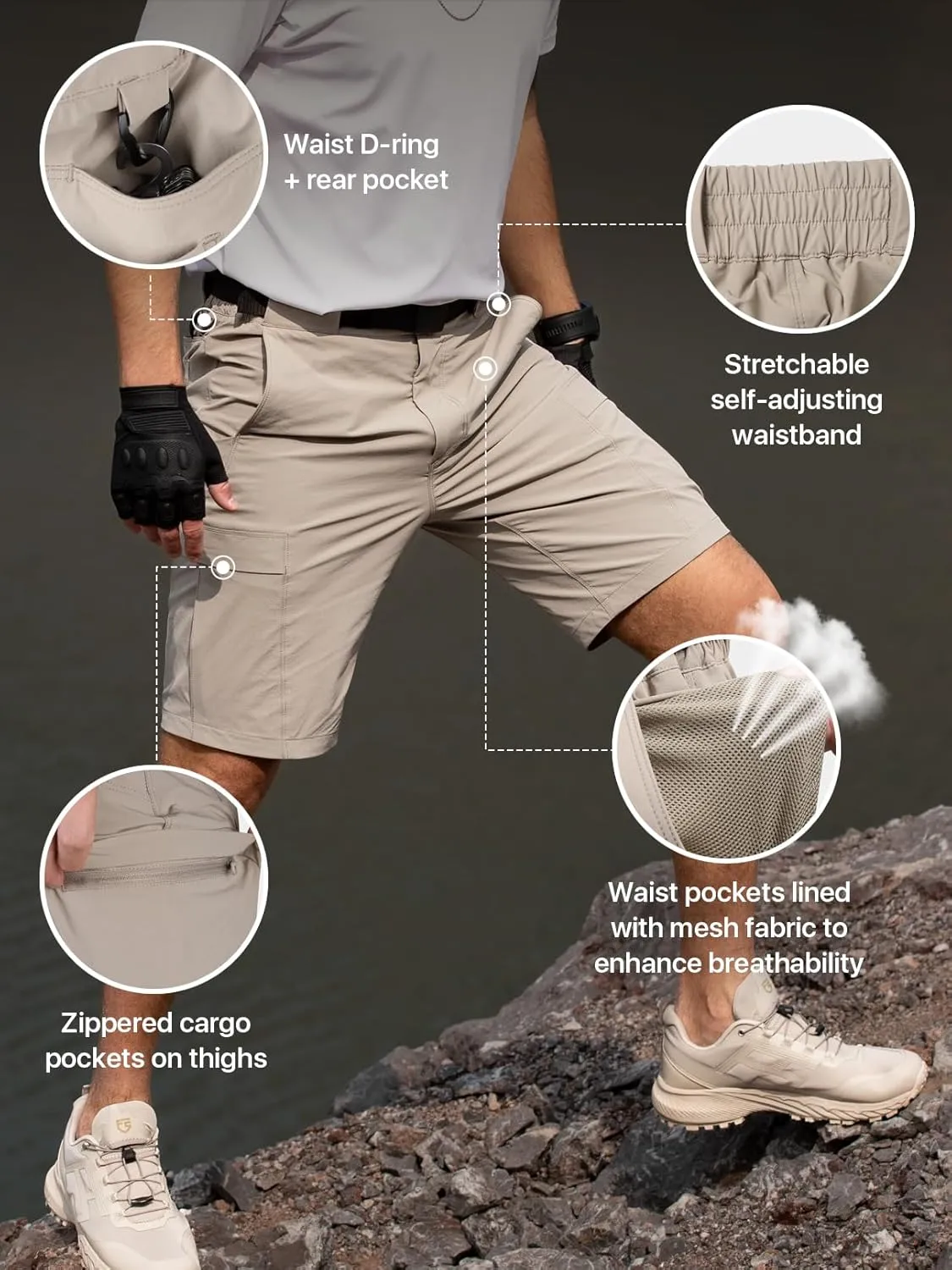 Men's Hiking Cargo Shorts Quick Dry Lightweight Casual Stretch Golf Work Shorts with Pocket & Belt for Summer Outdoor