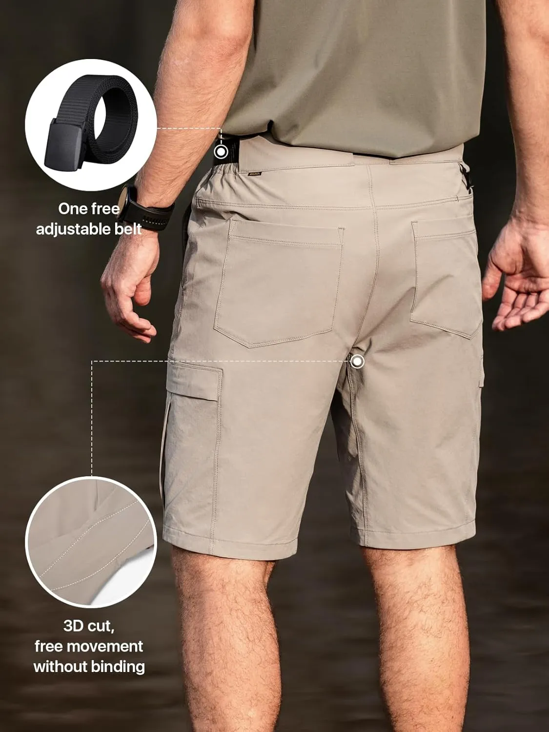 Men's Hiking Cargo Shorts Quick Dry Lightweight Casual Stretch Golf Work Shorts with Pocket & Belt for Summer Outdoor
