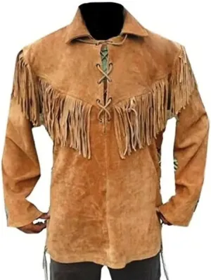 Mens Leather Buckskin Suit Including Shirt and Trouser Mountain Man Reenactment Suede Red Indian Native American Fringes