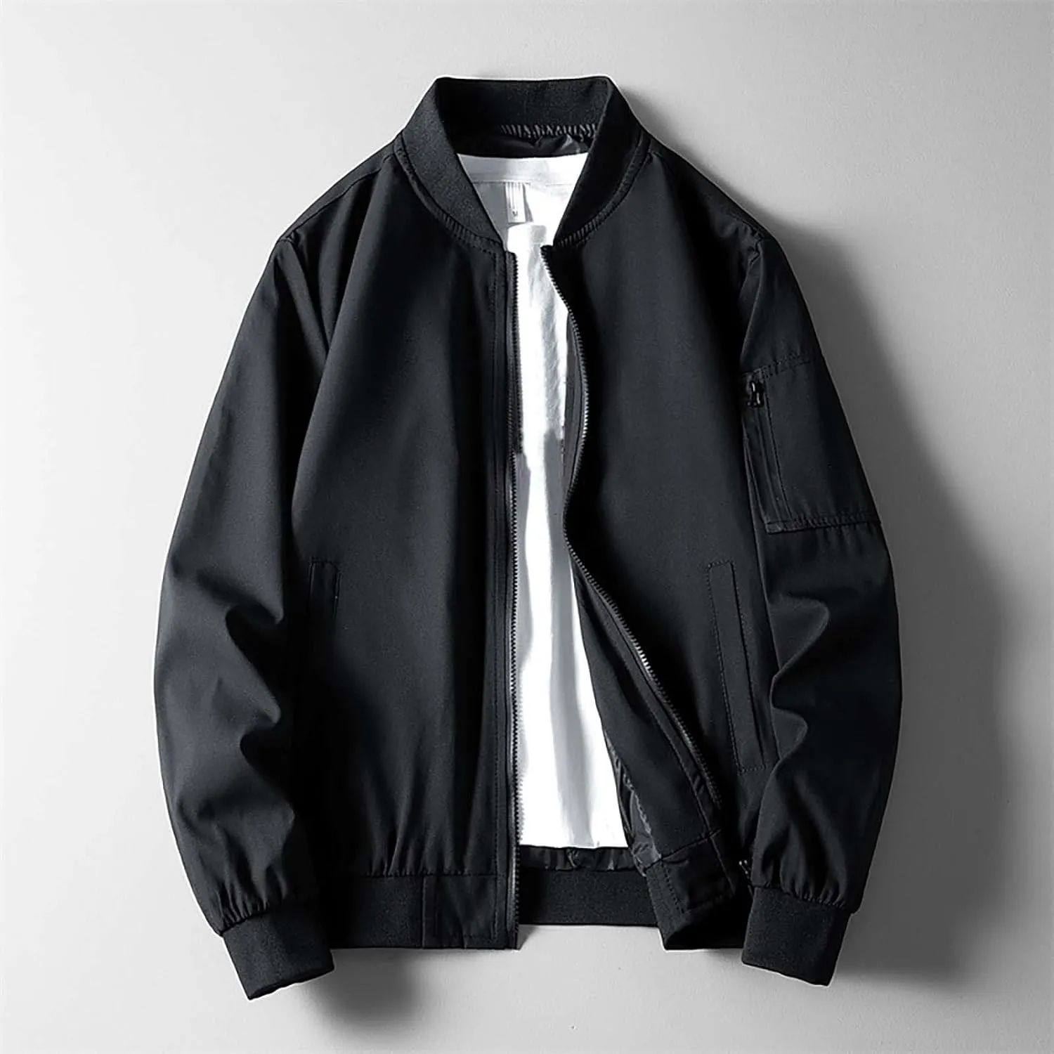 Men's Lightweight Bomber Jacket Men's Handsome Pilot Zip Fx Standing Jacket Outdoor Fashion Coat for Men Men's