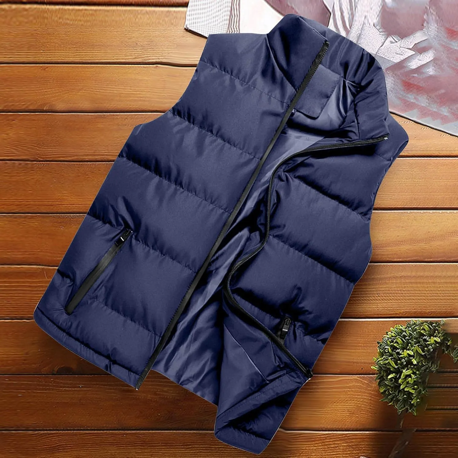 Men's Outdoor Stand Collar Jacket Vest Casual Padded Vest Coats Men's Outdoor Stand Collar Fleece Jacket Vest Coat