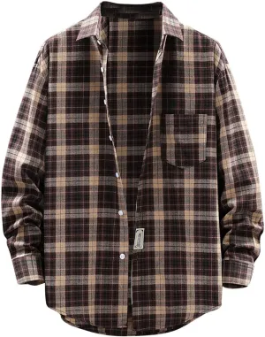 Men's Plaid Hooded Shirts Casual Sanding Plaid Buckle Lapel Short Sleeve Shirt Jacket Brushed Soft Outdoor Shirts