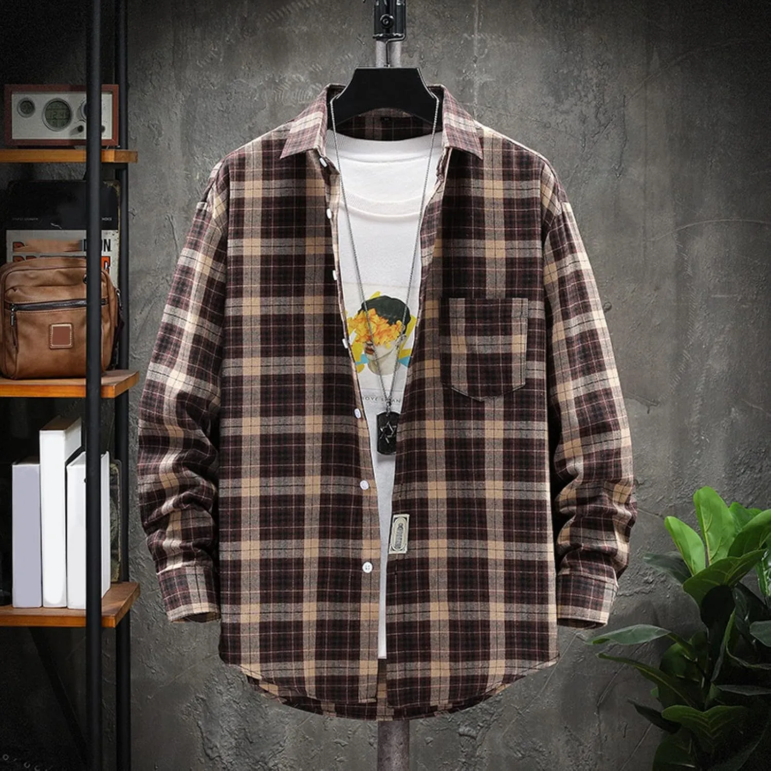 Men's Plaid Hooded Shirts Casual Sanding Plaid Buckle Lapel Short Sleeve Shirt Jacket Brushed Soft Outdoor Shirts