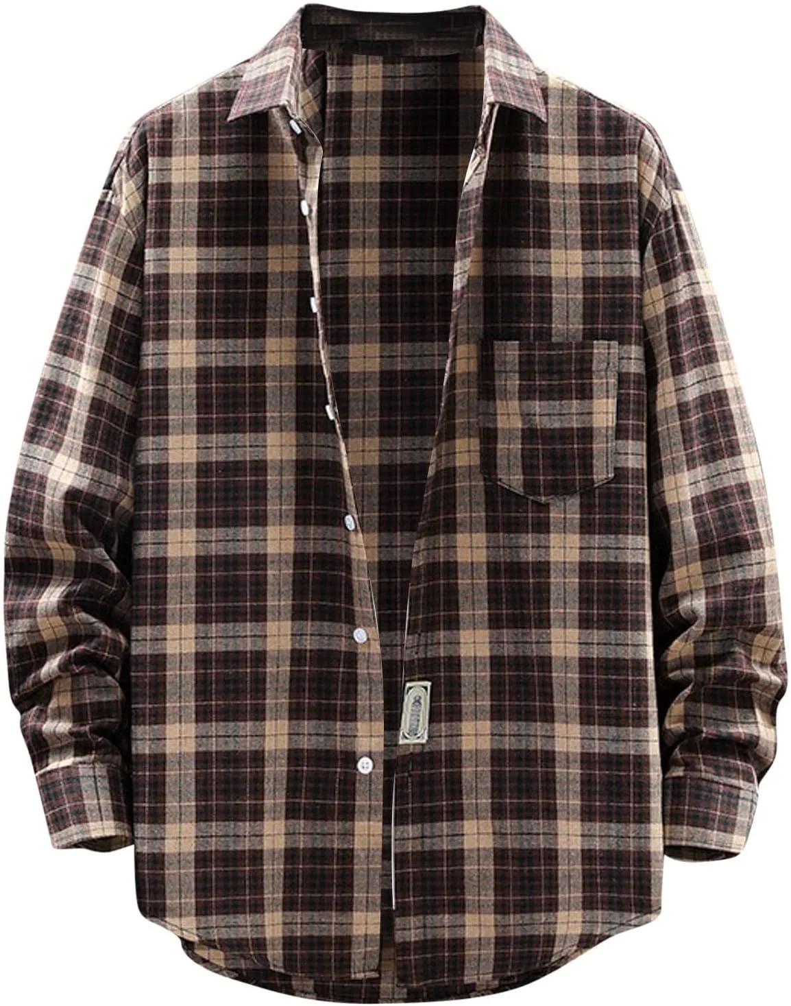 Men's Plaid Hooded Shirts Casual Sanding Plaid Buckle Lapel Short Sleeve Shirt Jacket Brushed Soft Outdoor Shirts