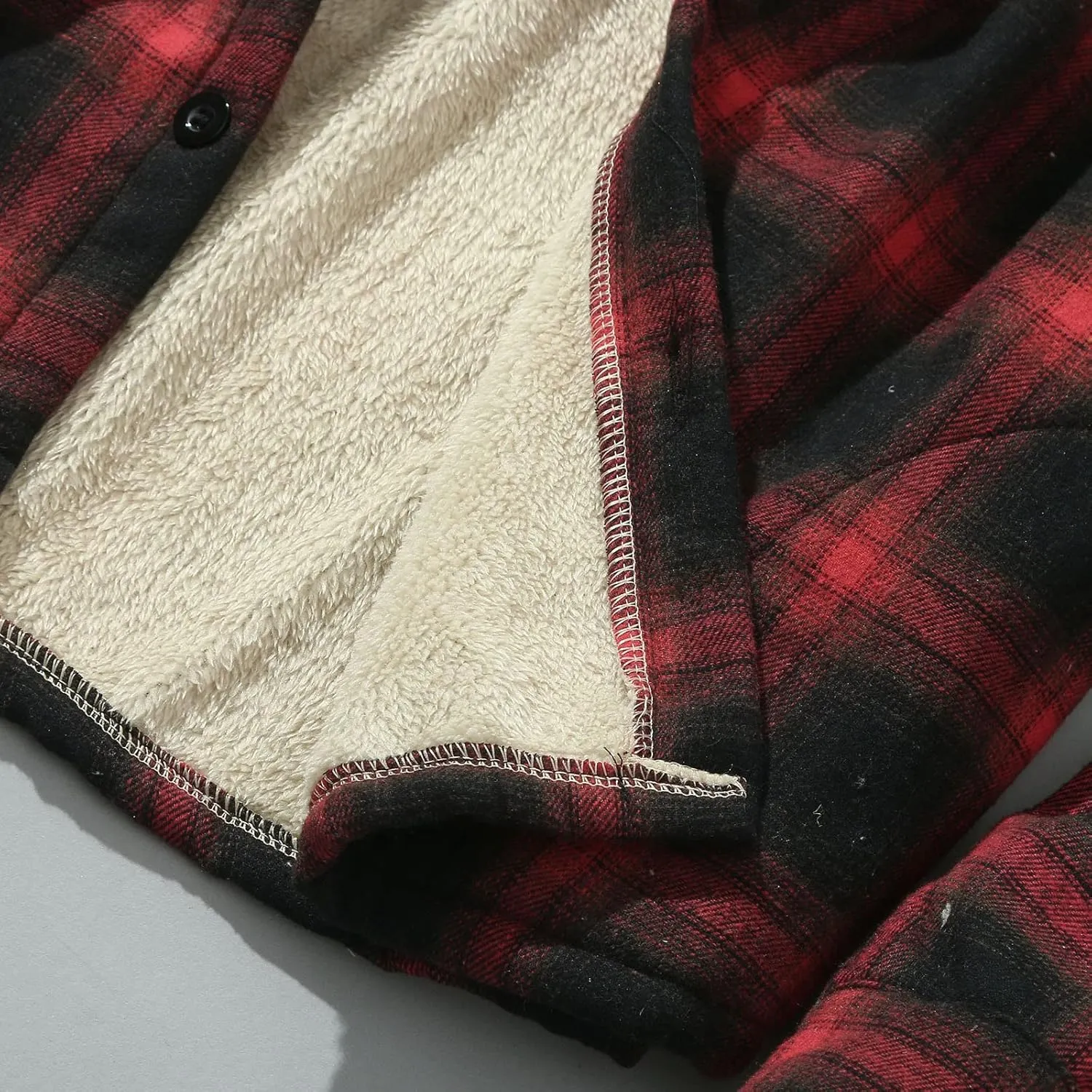 Men's Sherpa Flannel Shirt Jacket Pocket Hooded Loose Coat Plus Velvet Shirt Mens Vintage Plaid Shirts Hoodie Jackets