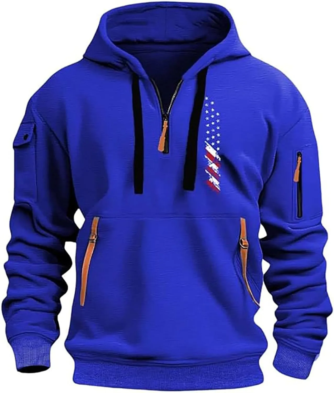 Mens Vintage American Flag Hoodie Active Workout Long Sleeve Pullover Quarter Zip USA Hoodies Tactical Sweatshirts