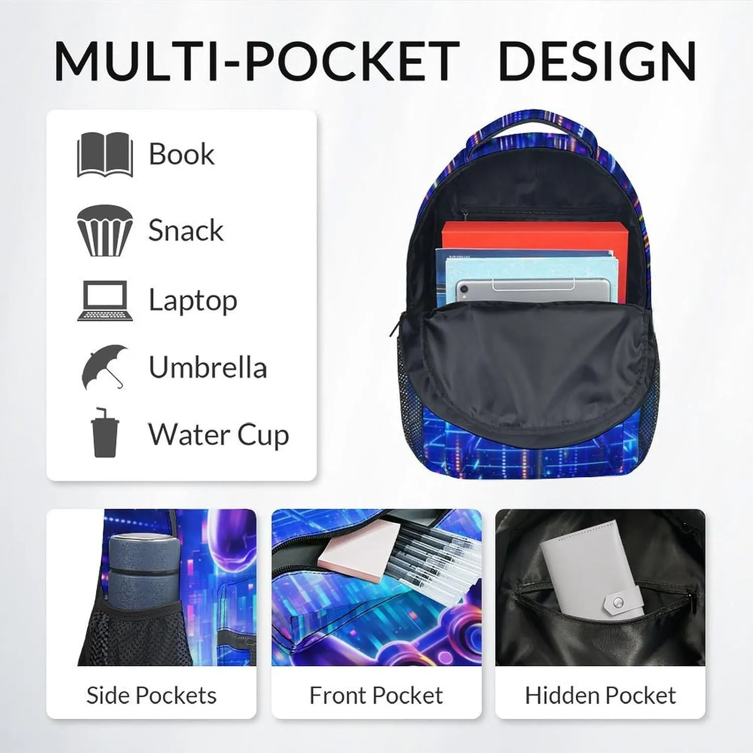 Mercuryelf Kids Backpack - Custom Gaming Kid Backpack for School, Travel - Cool Gamer Bookbag for Boys - 17 Inch School Bag for Primary Middle