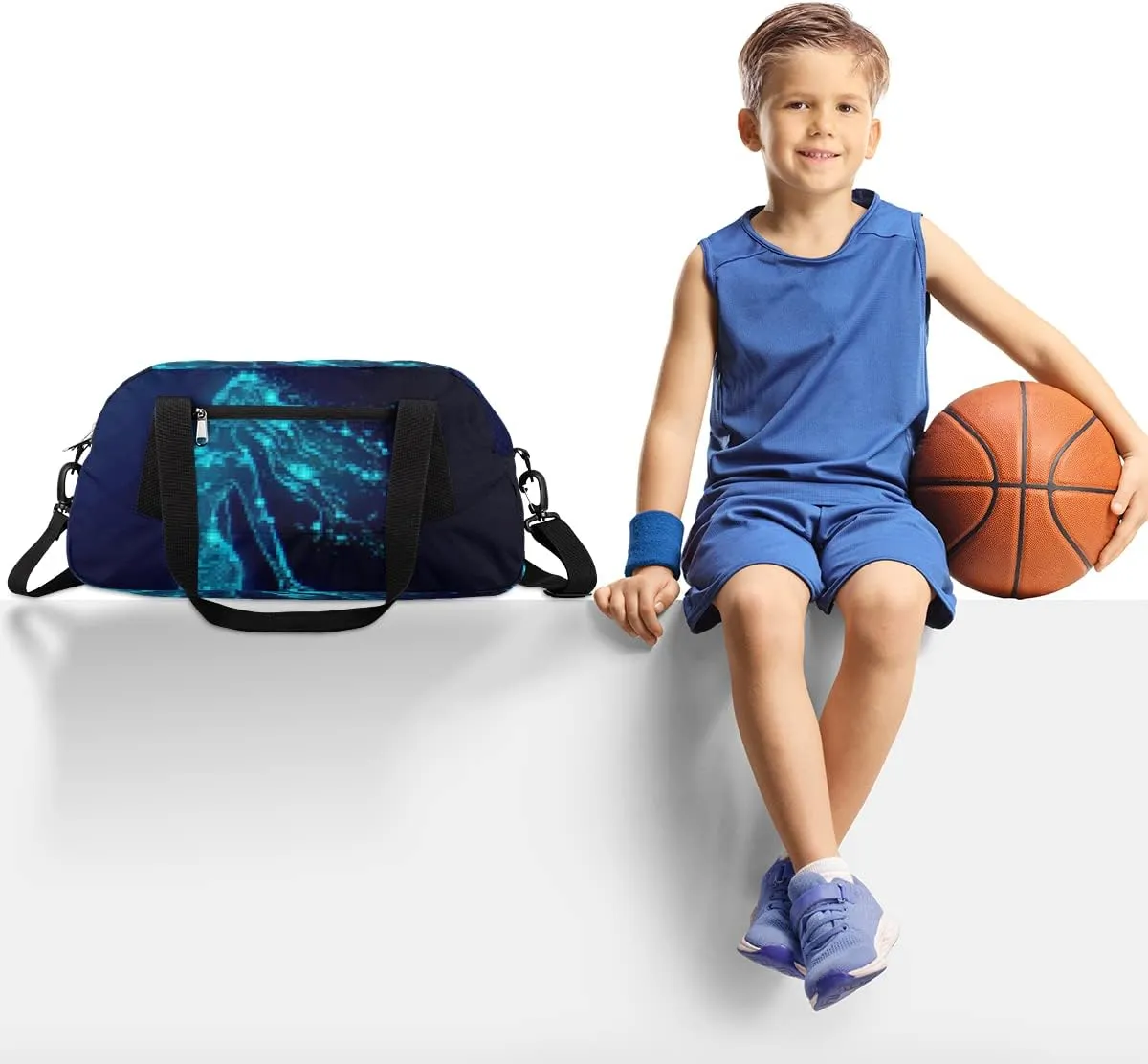 Mermaid Kids Duffel Bag for Girls Boys Teens, Mermaid Pixel Wind Dance Bag Overnight Small Duffel Bag Carry On Weekend Sports Gym Travel Bag for School Practice Gymnastics Ballet