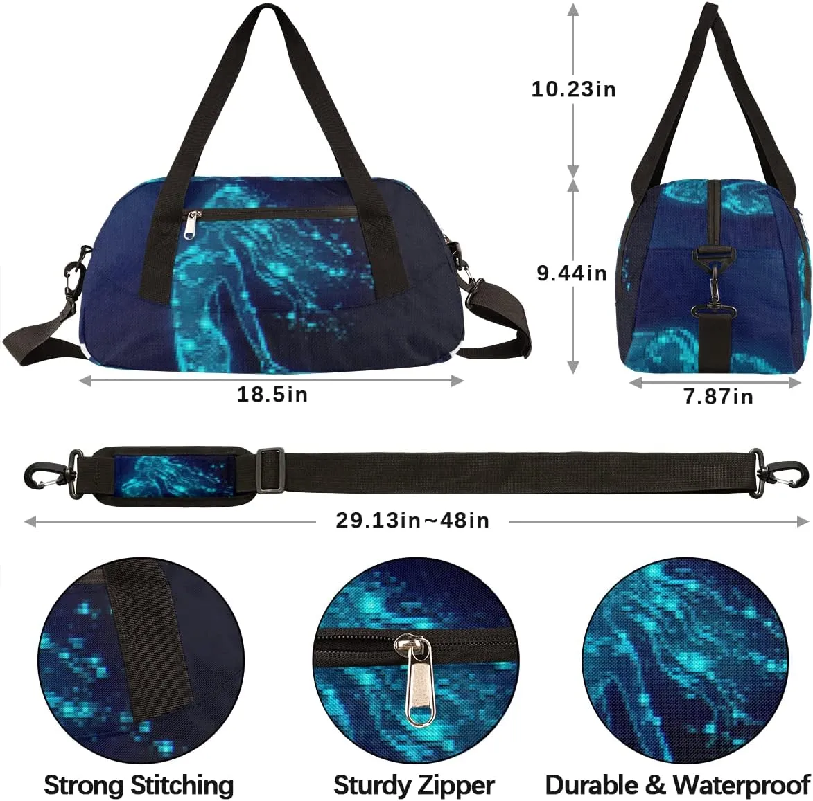 Mermaid Kids Duffel Bag for Girls Boys Teens, Mermaid Pixel Wind Dance Bag Overnight Small Duffel Bag Carry On Weekend Sports Gym Travel Bag for School Practice Gymnastics Ballet