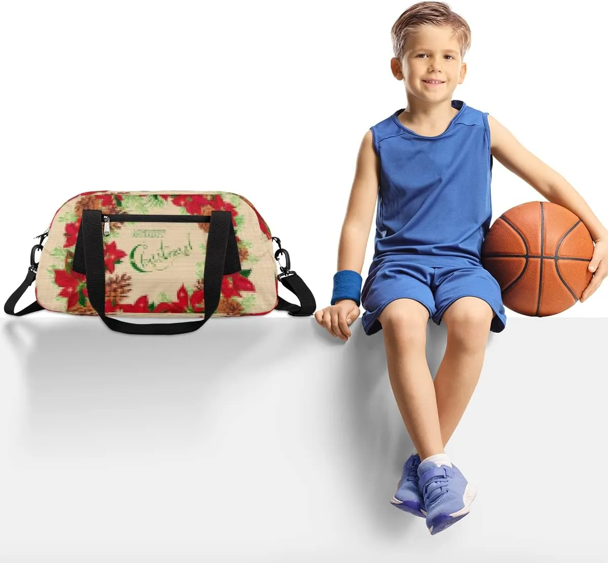 Merry Christmas Pine Cones Puansetia Kids Duffel Bag for Girls Boys Teens, Merry Christmas Dance Bag Overnight Small Duffel Bag Carry On Weekend Sports Gym Travel Bag for School Practice Gymnastics Ballet