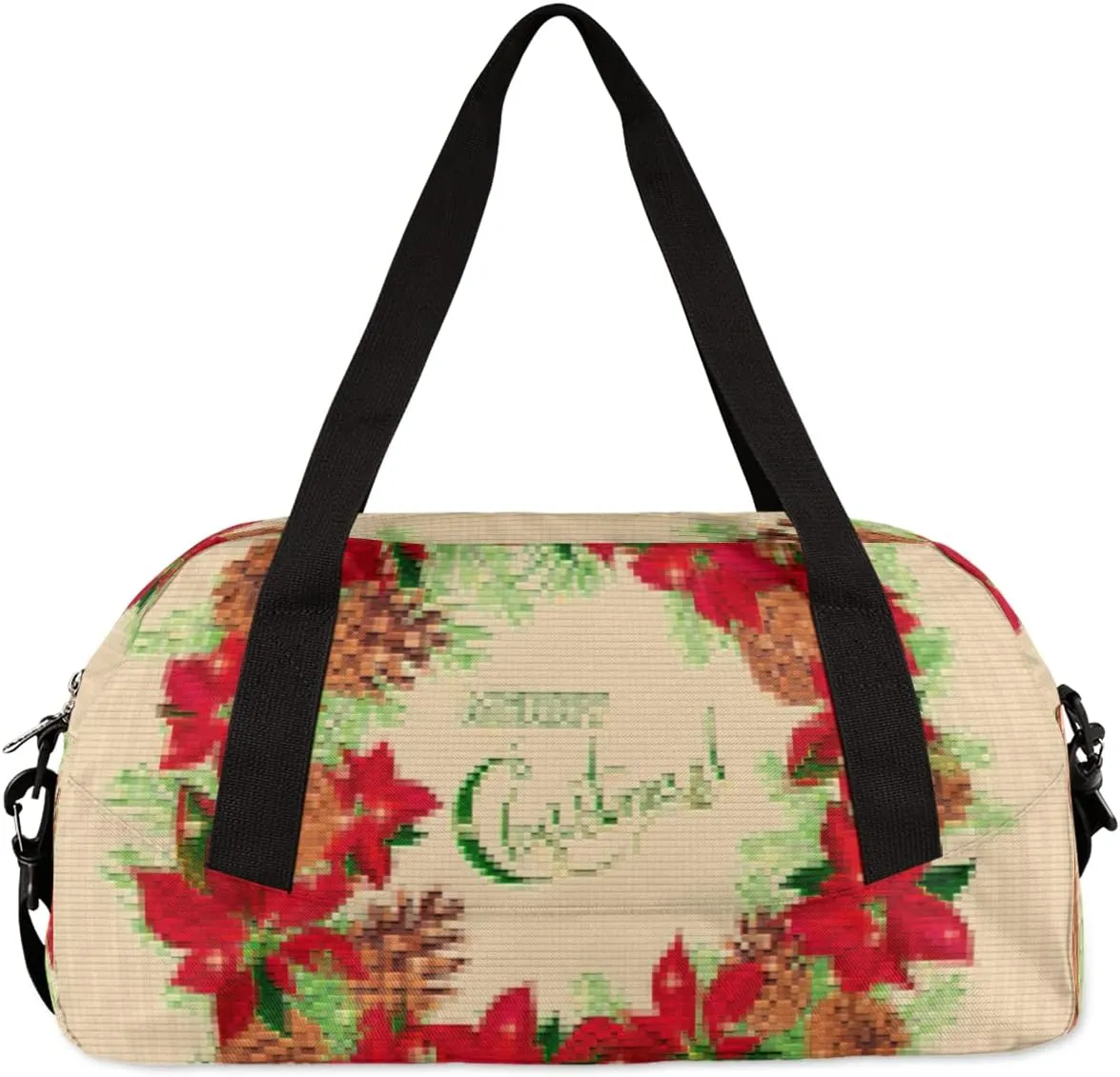 Merry Christmas Pine Cones Puansetia Kids Duffel Bag for Girls Boys Teens, Merry Christmas Dance Bag Overnight Small Duffel Bag Carry On Weekend Sports Gym Travel Bag for School Practice Gymnastics Ballet